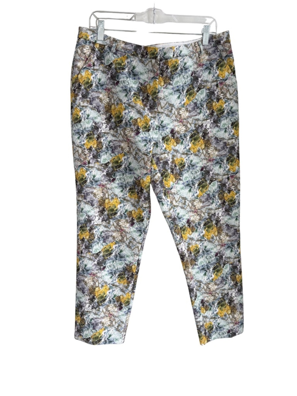 Topshop Women’s Floral-Print Cropped Pants in Yellow and Green Accents Size 12